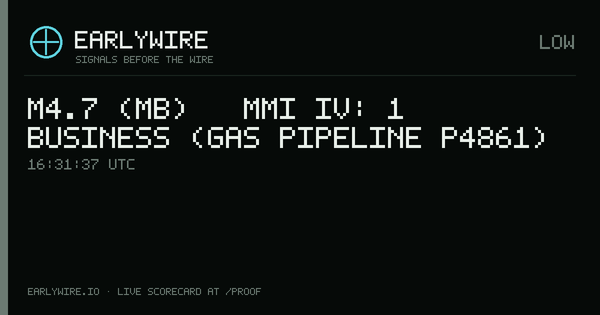 M4.7 (mb) → MMI IV: 1 business (gas pipeline P4861) — EARLYWIRE event card