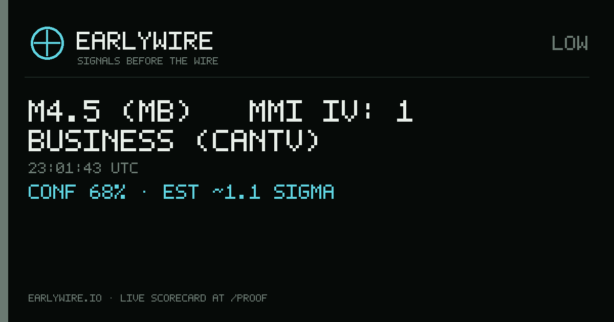 M4.5 (mb) → MMI IV: 1 business (CANTV) — EARLYWIRE event card