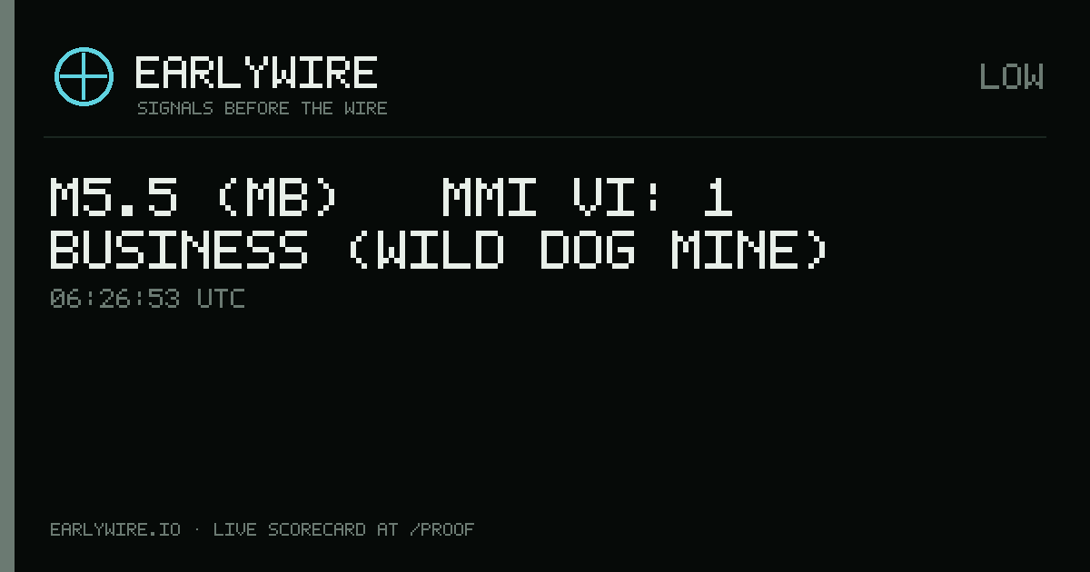 M5.5 (mb) → MMI VI: 1 business (Wild Dog Mine) — EARLYWIRE event card