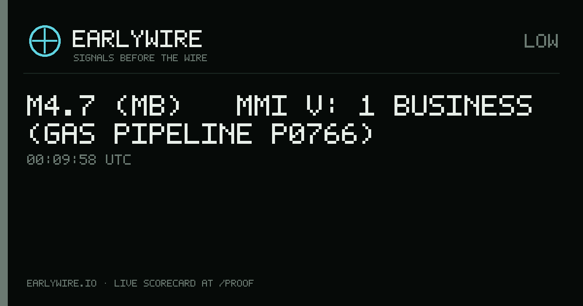 M4.7 (mb) → MMI V: 1 business (gas pipeline P0766) — EARLYWIRE event card