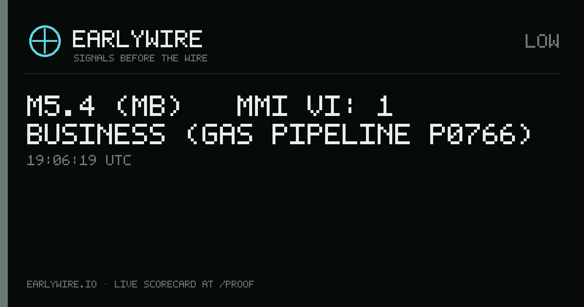 M5.4 (mb) → MMI VI: 1 business (gas pipeline P0766) — EARLYWIRE event card