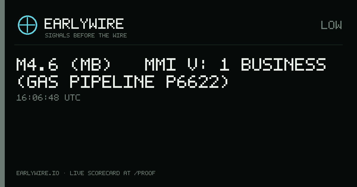 M4.6 (mb) → MMI V: 1 business (gas pipeline P6622) — EARLYWIRE event card