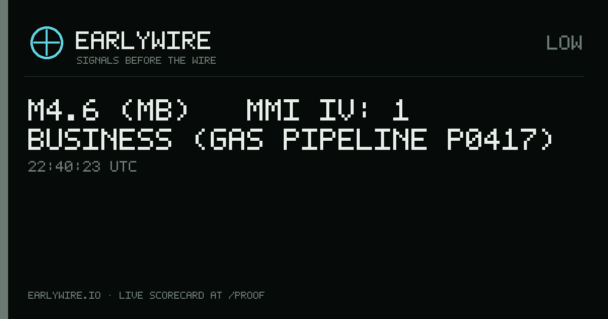 M4.6 (mb) → MMI IV: 1 business (gas pipeline P0417) — EARLYWIRE event card