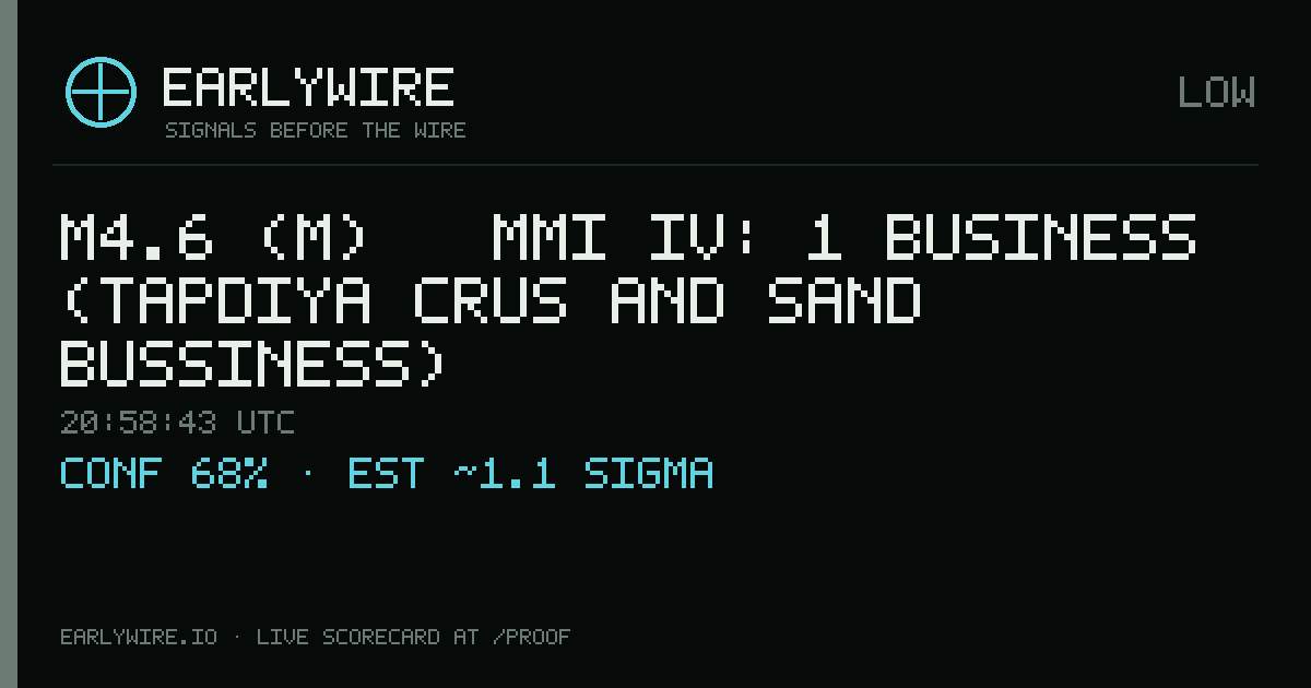 M4.6 (m) → MMI IV: 1 business (Tapdiya Crus and sand bussiness) — EARLYWIRE event card