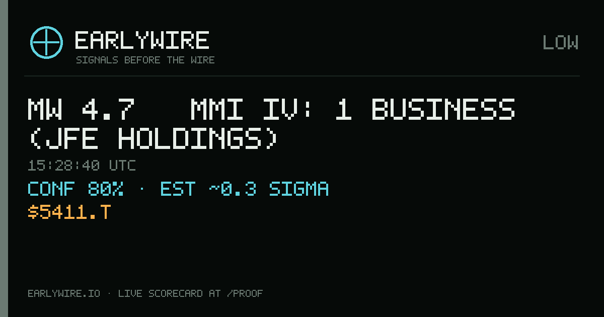 Mw 4.7 → MMI IV: 1 business (JFE Holdings) — EARLYWIRE event card