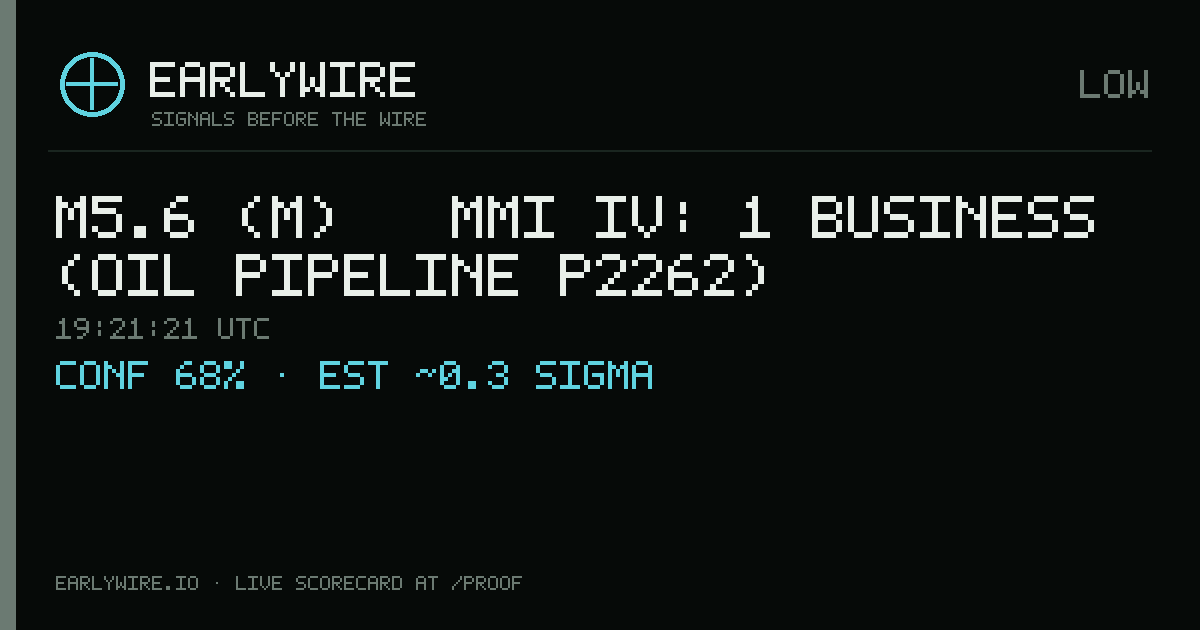 M5.6 (m) → MMI IV: 1 business (oil pipeline P2262) — EARLYWIRE event card