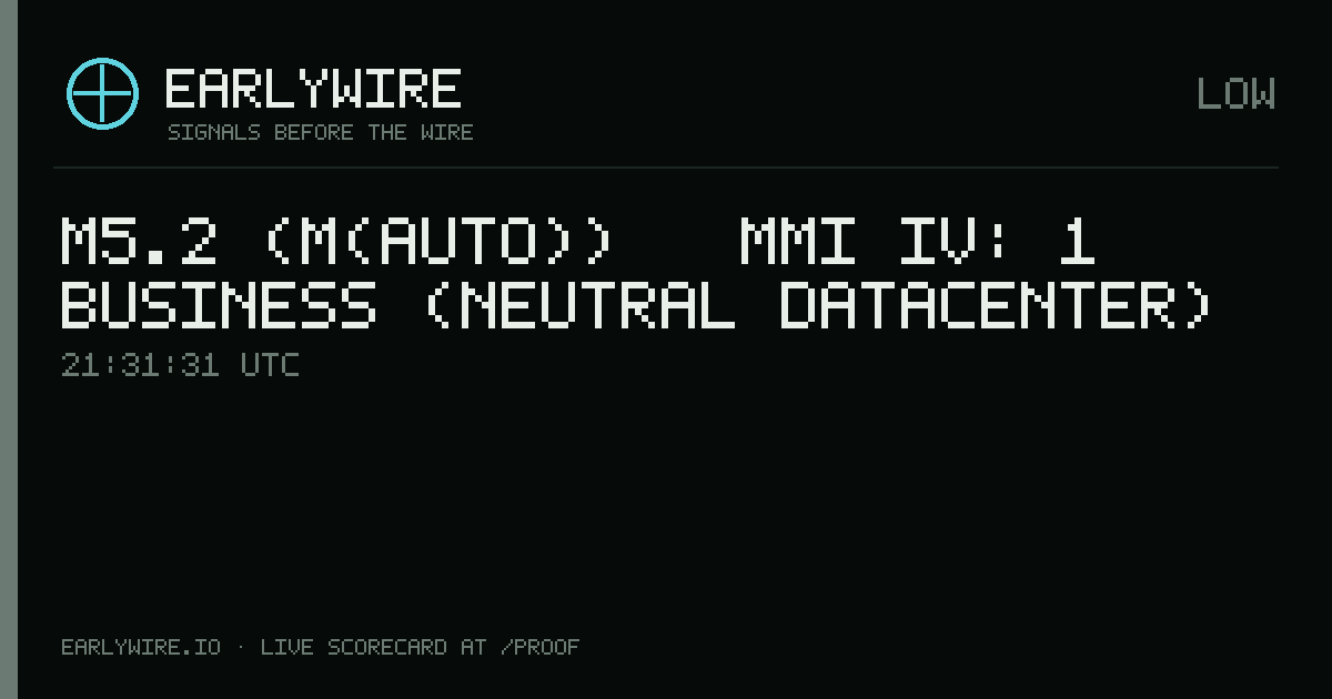 M5.2 (M(auto)) → MMI IV: 1 business (Neutral DataCenter) — EARLYWIRE event card