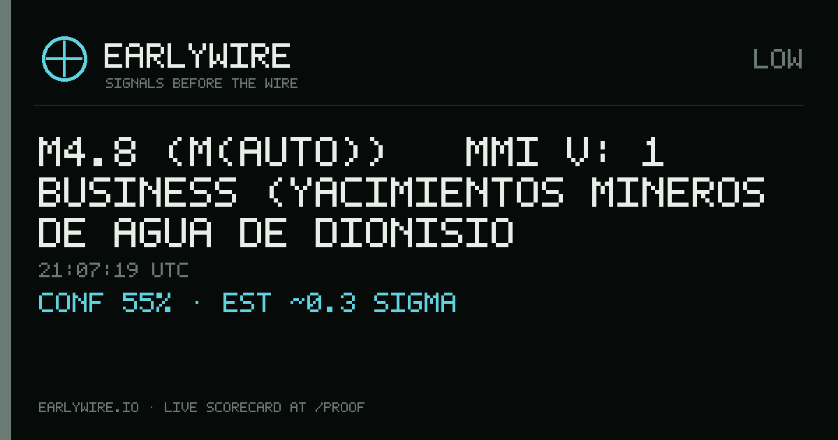 M4.8 (M(auto)) → MMI V: 1 business (Yacimientos Mineros de Agua de Dionisio (government: 100%)) — EARLYWIRE event card