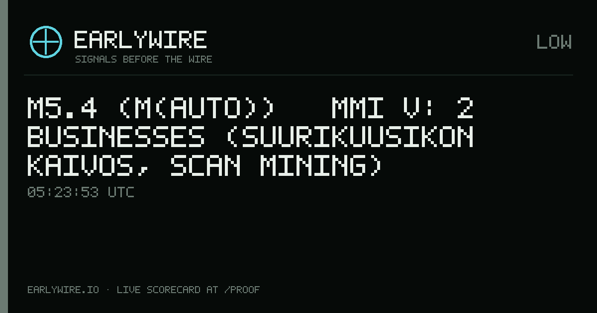 M5.4 (M(auto)) → MMI V: 2 businesses (Suurikuusikon kaivos, Scan Mining) — EARLYWIRE event card