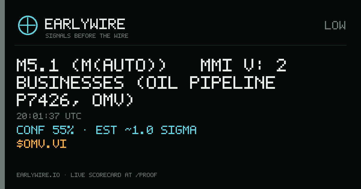 M5.1 (M(auto)) → MMI V: 2 businesses (oil pipeline P7426, OMV) — EARLYWIRE event card