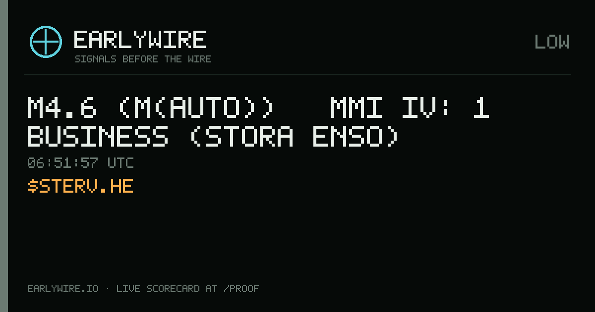 M4.6 (M(auto)) → MMI IV: 1 business (Stora Enso) — EARLYWIRE event card