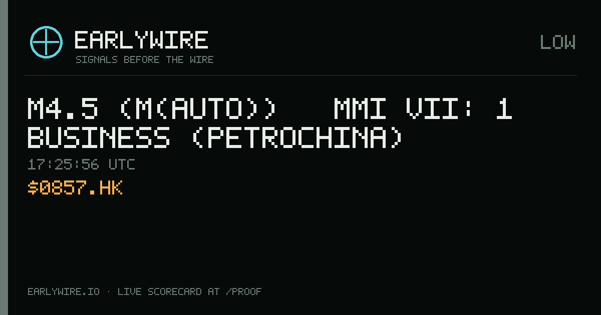 M4.5 (M(auto)) → MMI VII: 1 business (PetroChina) — EARLYWIRE event card