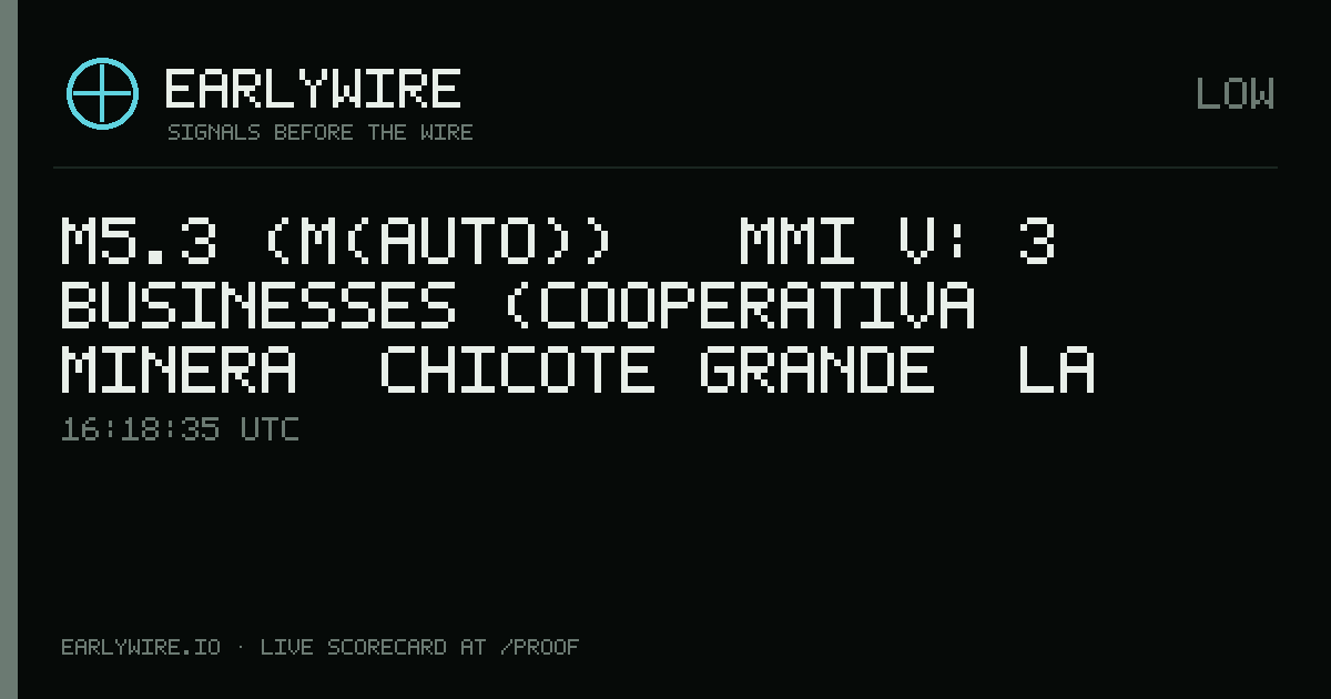 M5.3 (M(auto)) → MMI V: 3 businesses (Cooperativa Minera "Chicote Grande" La Aguada R.L., Cuesta Siki, Mina Kami) — EARLYWIRE event card