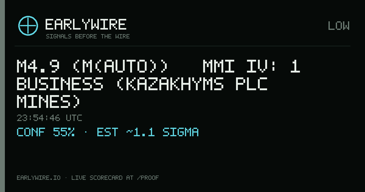 M4.9 (M(auto)) → MMI IV: 1 business (Kazakhyms PLC Mines) — EARLYWIRE event card