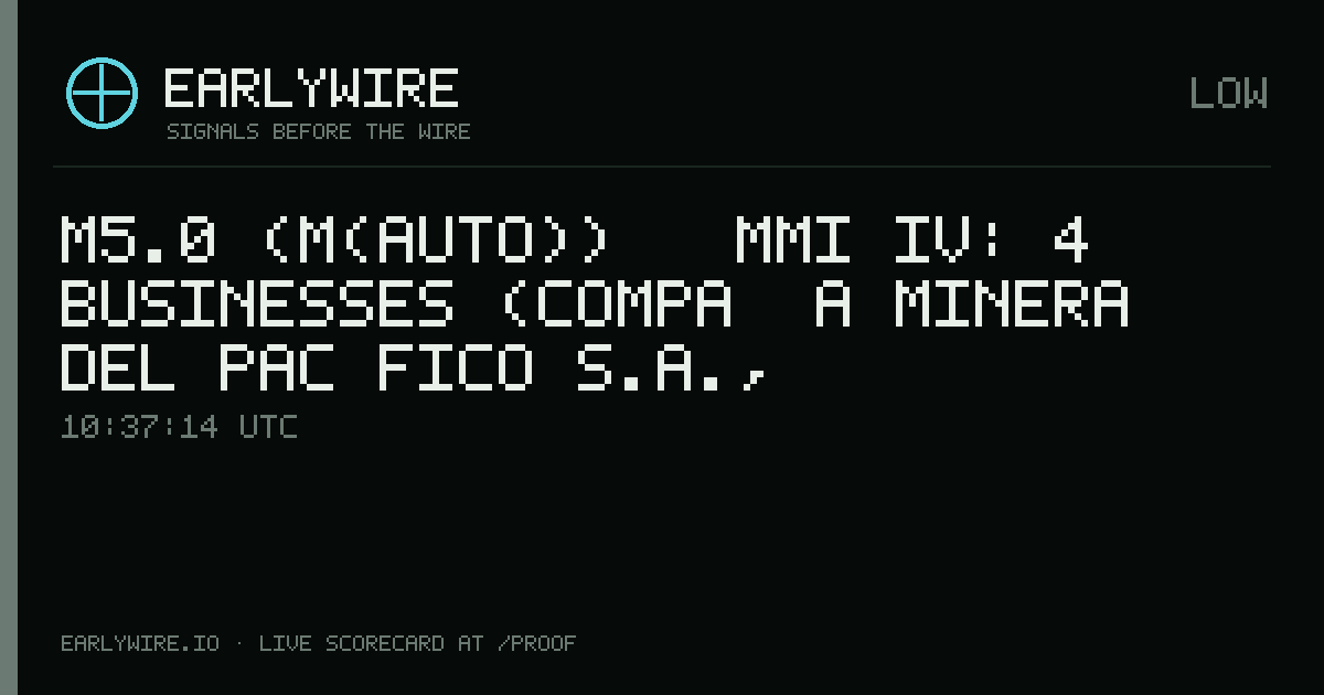 M5.0 (M(auto)) → MMI IV: 4 businesses (Compañía Minera del Pacífico S.A., Universidad de La Serena, Áridos El Bosque +1 more) — EARLYWIRE event card