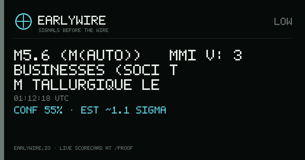 M5.6 (M(auto)) → MMI V: 3 businesses (Soci�t� M�tallurgique le Nickel-Soci�t� Le Nickel (SLN), Nautile, Holcim (Outre-Mer) S.A.) — EARLYWIRE event card