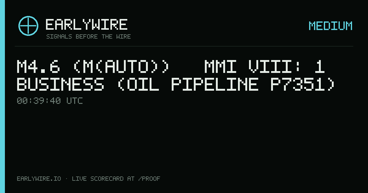 M4.6 (M(auto)) → MMI VIII: 1 business (oil pipeline P7351) — EARLYWIRE event card