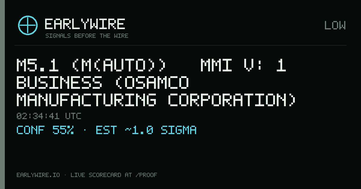 M5.1 (M(auto)) → MMI V: 1 business (Osamco Manufacturing Corporation) — EARLYWIRE event card