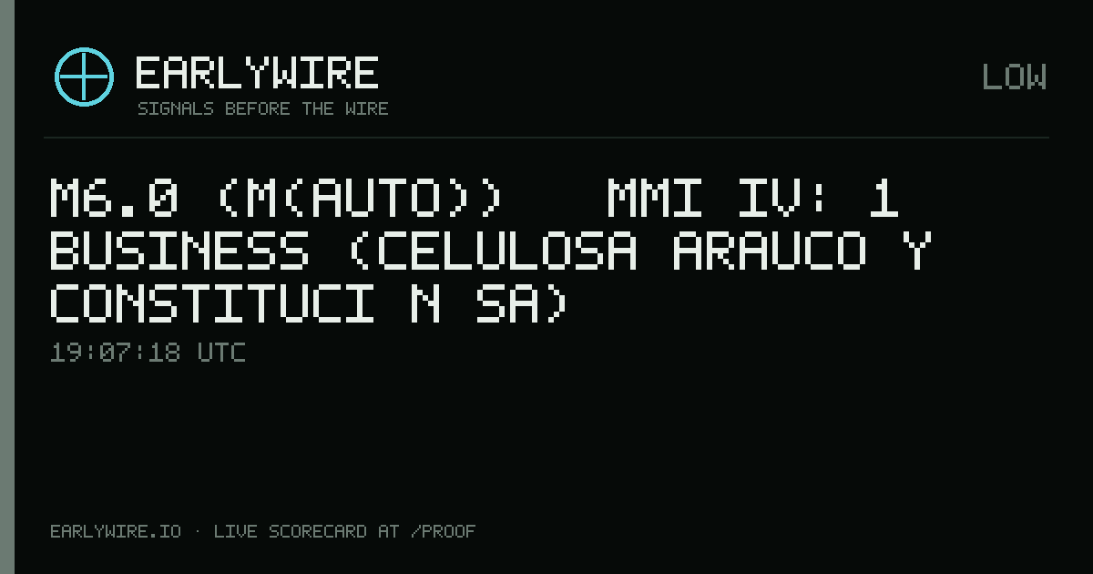 M6.0 (M(auto)) → MMI IV: 1 business (Celulosa Arauco y Constitución SA) — EARLYWIRE event card
