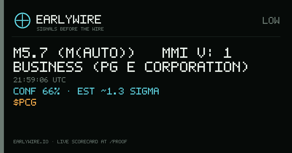 M5.7 (M(auto)) → MMI V: 1 business (PG&E Corporation) — EARLYWIRE event card