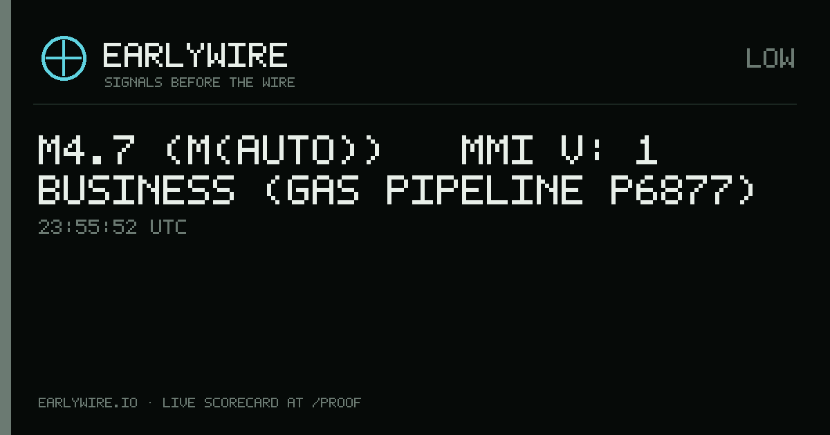 M4.7 (M(auto)) → MMI V: 1 business (gas pipeline P6877) — EARLYWIRE event card