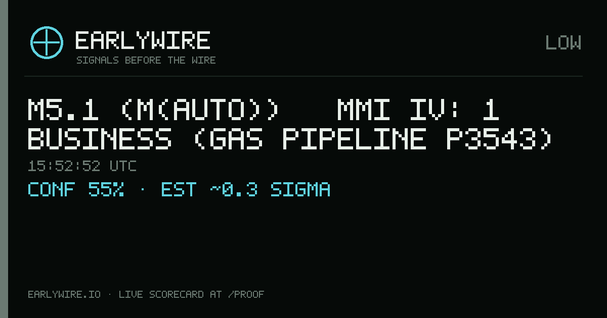 M5.1 (M(auto)) → MMI IV: 1 business (gas pipeline P3543) — EARLYWIRE event card