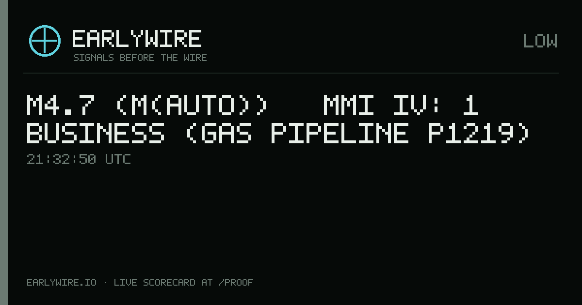 M4.7 (M(auto)) → MMI IV: 1 business (gas pipeline P1219) — EARLYWIRE event card