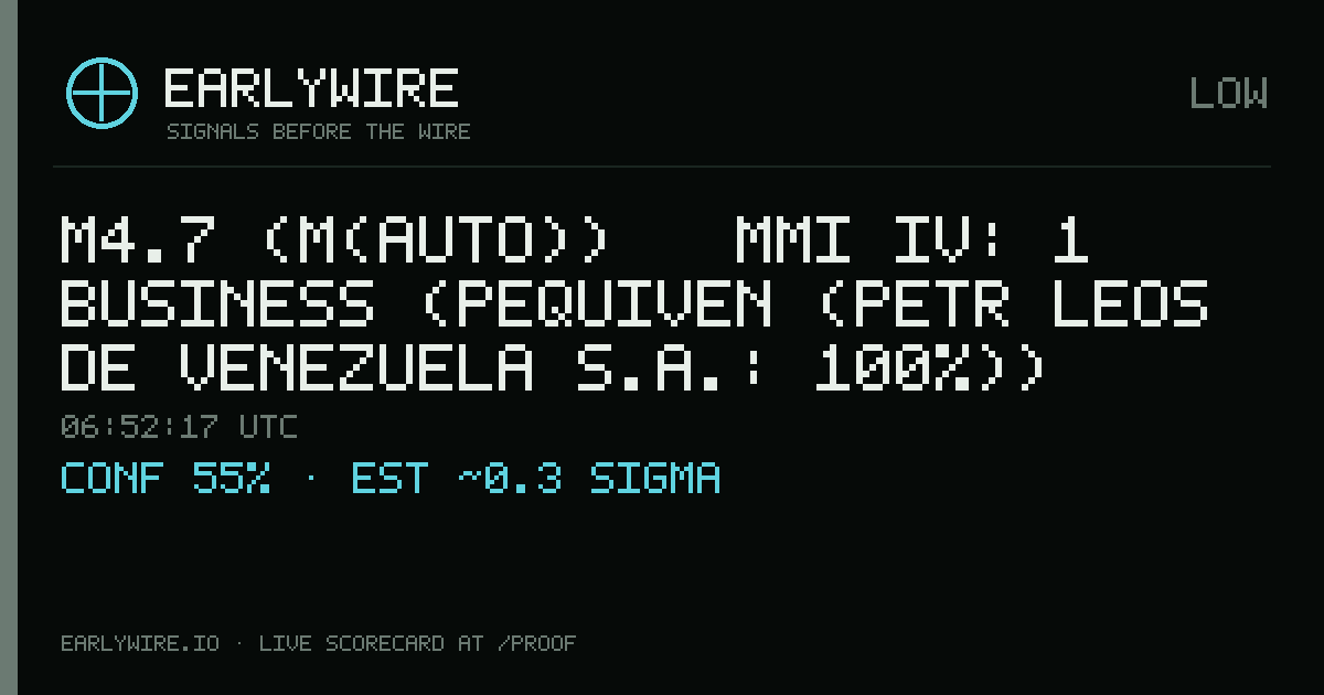 M4.7 (M(auto)) → MMI IV: 1 business (Pequiven (Petr�leos de Venezuela S.A.: 100%)) — EARLYWIRE event card
