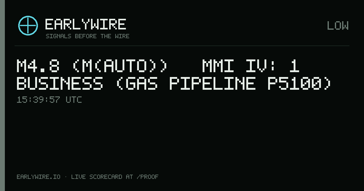 M4.8 (M(auto)) → MMI IV: 1 business (gas pipeline P5100) — EARLYWIRE event card