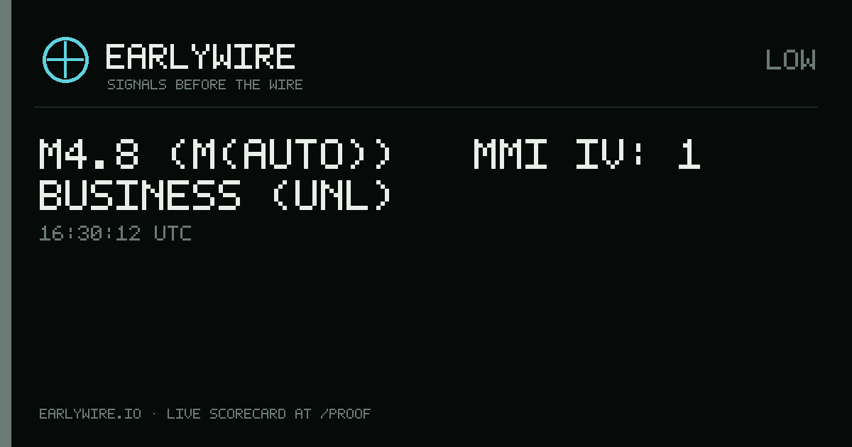 M4.8 (M(auto)) → MMI IV: 1 business (UNL) — EARLYWIRE event card