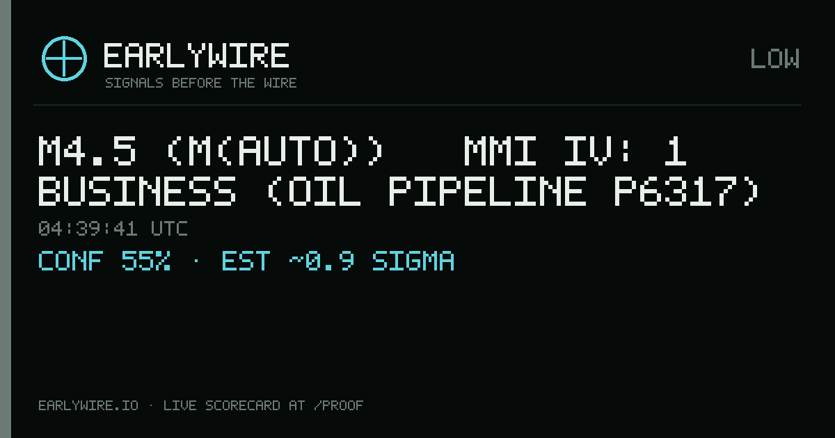 M4.5 (M(auto)) → MMI IV: 1 business (oil pipeline P6317) — EARLYWIRE event card