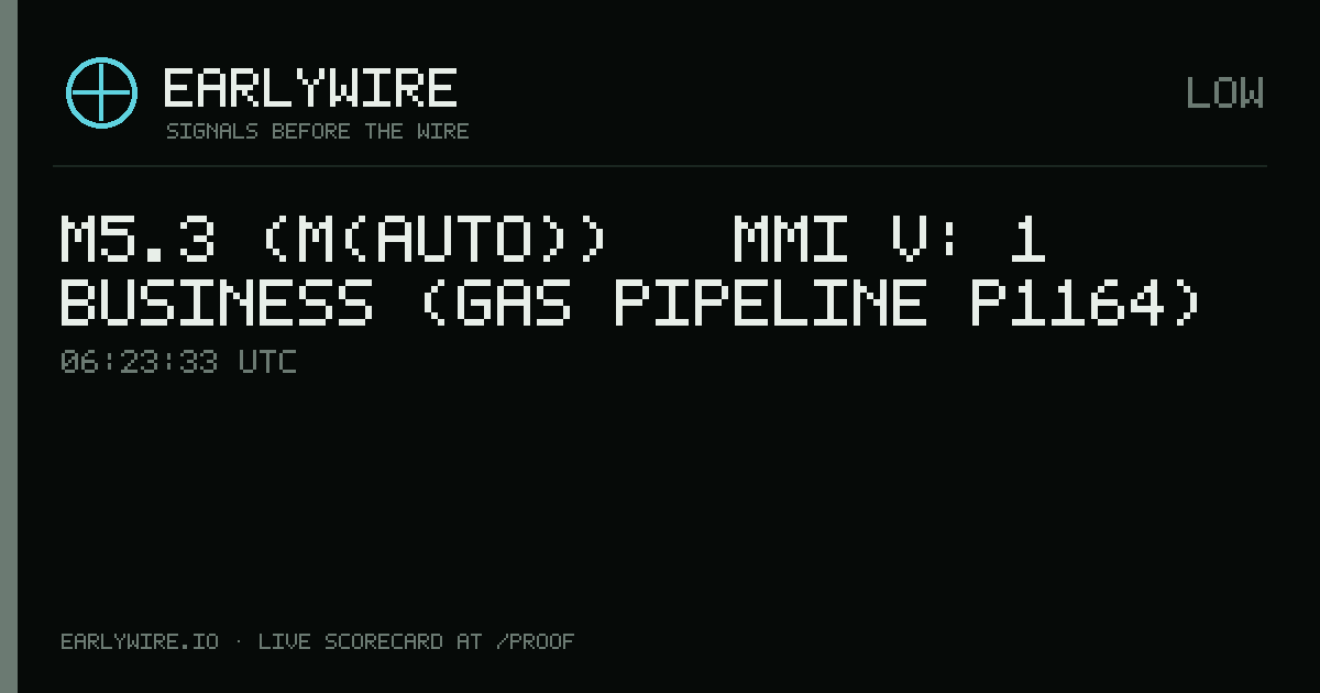 M5.3 (M(auto)) → MMI V: 1 business (gas pipeline P1164) — EARLYWIRE event card