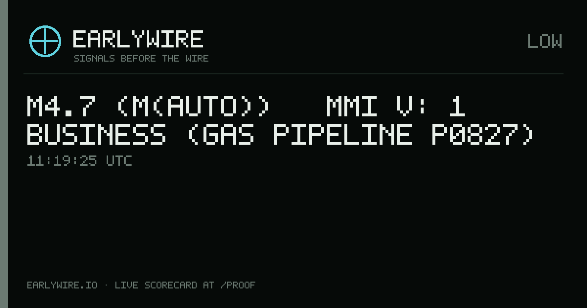 M4.7 (M(auto)) → MMI V: 1 business (gas pipeline P0827) — EARLYWIRE event card