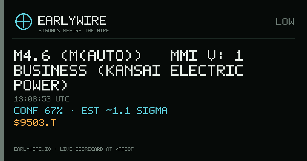 M4.6 (M(auto)) → MMI V: 1 business (Kansai Electric Power) — EARLYWIRE event card