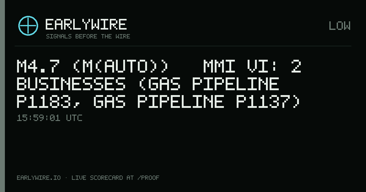 M4.7 (M(auto)) → MMI VI: 2 businesses (gas pipeline P1183, gas pipeline P1137) — EARLYWIRE event card