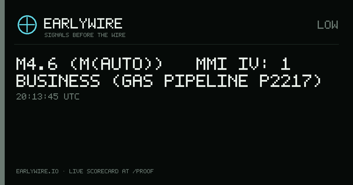 M4.6 (M(auto)) → MMI IV: 1 business (gas pipeline P2217) — EARLYWIRE event card