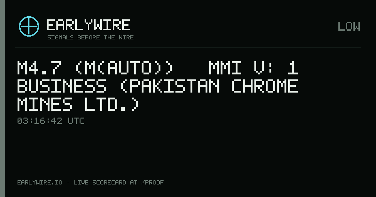 M4.7 (M(auto)) → MMI V: 1 business (Pakistan Chrome Mines Ltd.) — EARLYWIRE event card