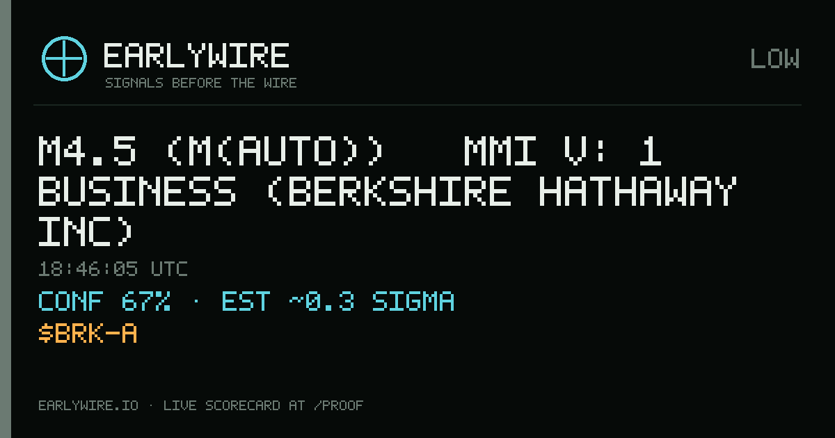 M4.5 (M(auto)) → MMI V: 1 business (Berkshire Hathaway Inc) — EARLYWIRE event card