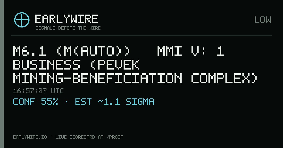 M6.1 (M(auto)) → MMI V: 1 business (Pevek mining-beneficiation complex) — EARLYWIRE event card