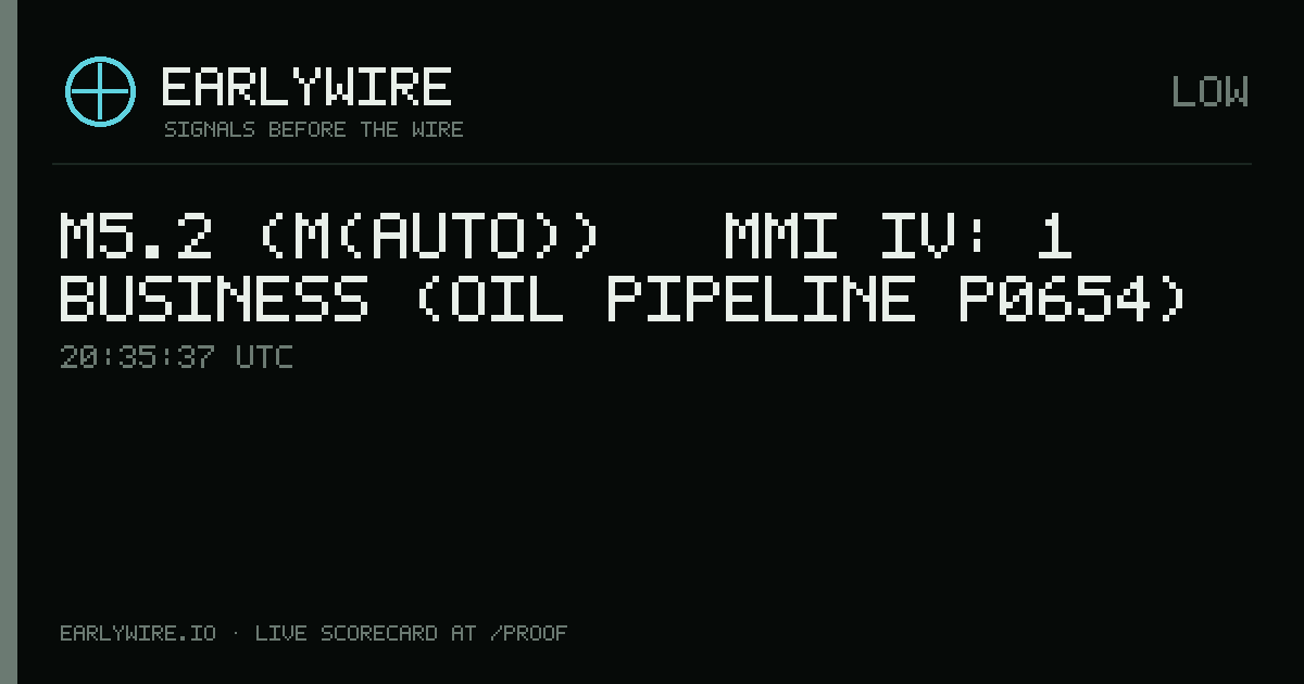 M5.2 (M(auto)) → MMI IV: 1 business (oil pipeline P0654) — EARLYWIRE event card