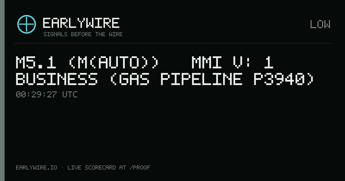 M5.1 (M(auto)) → MMI V: 1 business (gas pipeline P3940) — EARLYWIRE event card