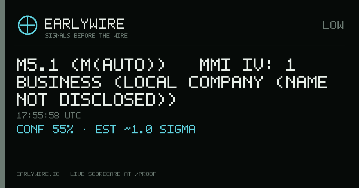 M5.1 (M(auto)) → MMI IV: 1 business (Local company (name not disclosed)) — EARLYWIRE event card