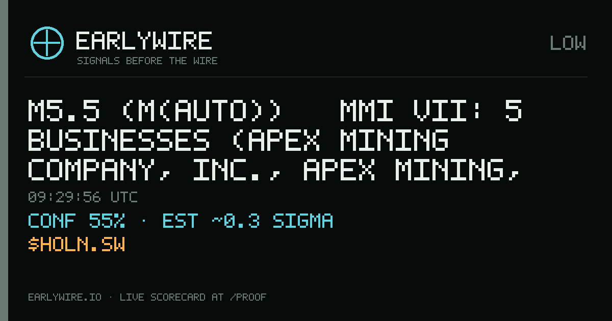 M5.5 (M(auto)) → MMI VII: 5 businesses (APEX Mining Company, Inc., Apex Mining, Apex Mining Co., Inc. +2 more) — EARLYWIRE event card