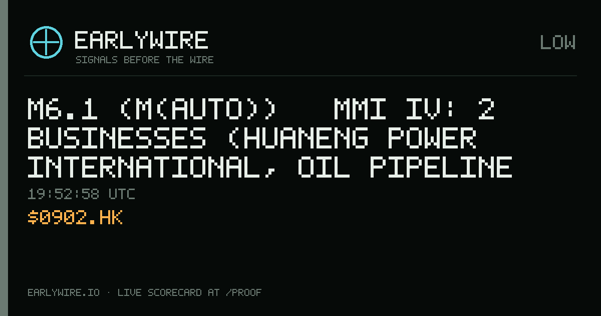 M6.1 (M(auto)) → MMI IV: 2 businesses (Huaneng Power International, oil pipeline P0552) — EARLYWIRE event card