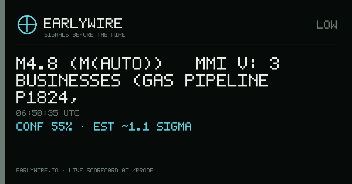 M4.8 (M(auto)) → MMI V: 3 businesses (gas pipeline P1824, Магистральный газопровод Сахалин-Хабаровск-Владивосток, oil pipeline P3678) — EARLYWIRE event card