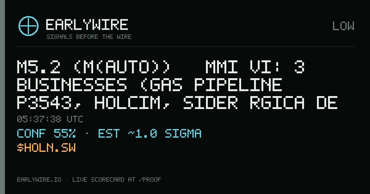 M5.2 (M(auto)) → MMI VI: 3 businesses (gas pipeline P3543, Holcim, Sider�rgica de Guatemala S.A. (SIDEGUA) (Aceros de Guatemala S.A.: 100%)) — EARLYWIRE event card