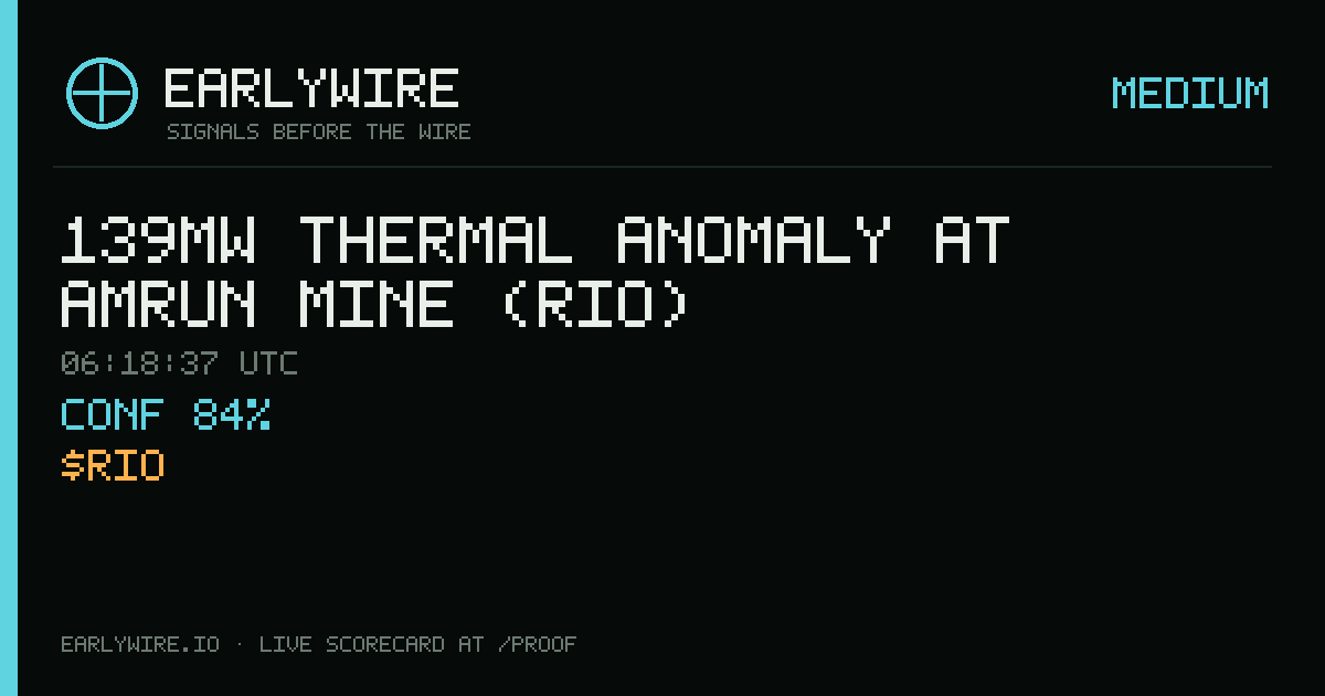 139MW thermal anomaly at Amrun Mine (RIO) — EARLYWIRE event card