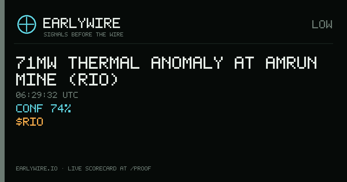 71MW thermal anomaly at Amrun Mine (RIO) — EARLYWIRE event card