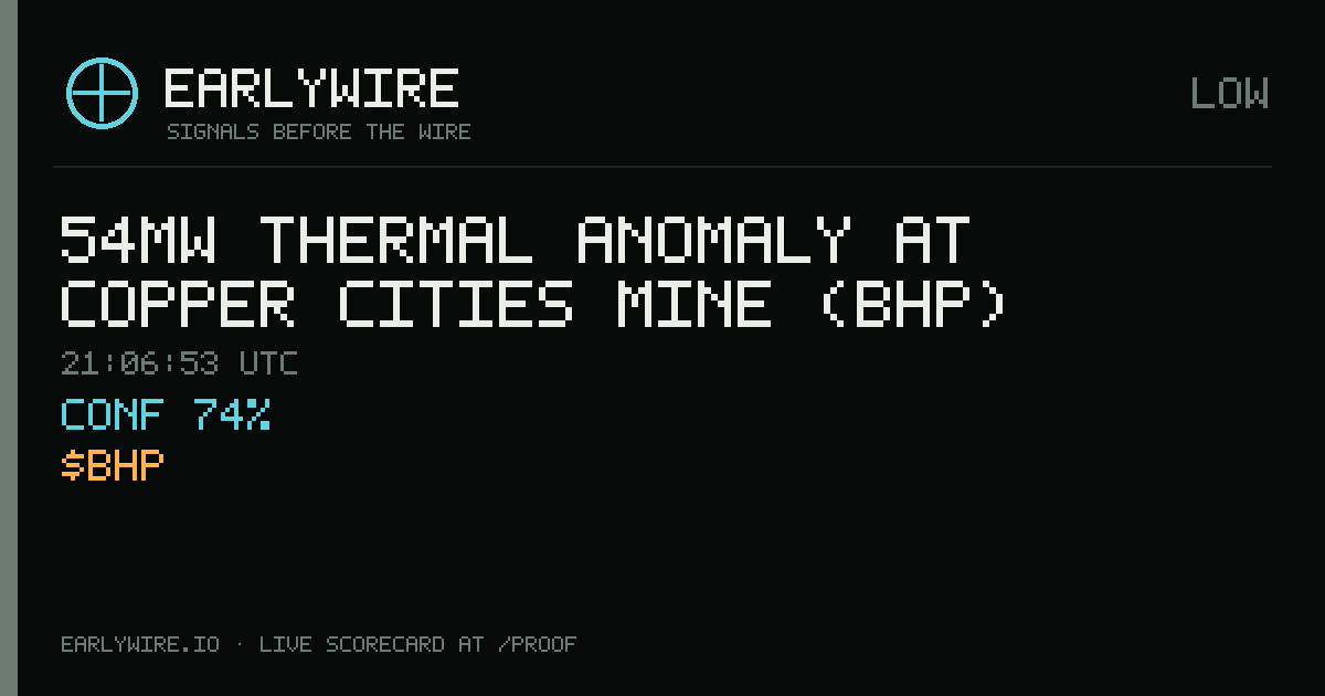 54MW thermal anomaly at Copper Cities Mine (BHP) — EARLYWIRE event card