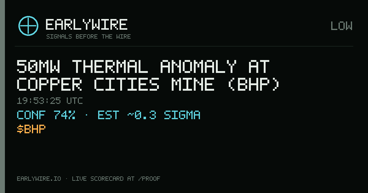 50MW thermal anomaly at Copper Cities Mine (BHP) — EARLYWIRE event card